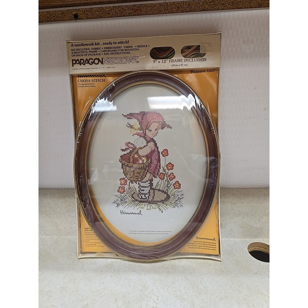 Vtg Paragon Hummel Cross Stitch Kit Peasant Girl 9x12 Oval Frame Included 0232R